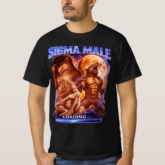 Sigma Man Loading... Alpha Wolf Meme T-shirt (Voorkant)