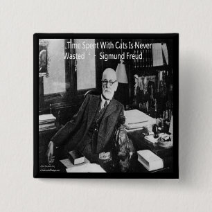 Sigmund Freud in zijn kantoor & Grappige kat quote Vierkante Button 5,1 Cm