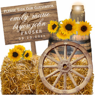 Sign Guestbook - Hout en zonnebloemen Staand Fotobeeldje