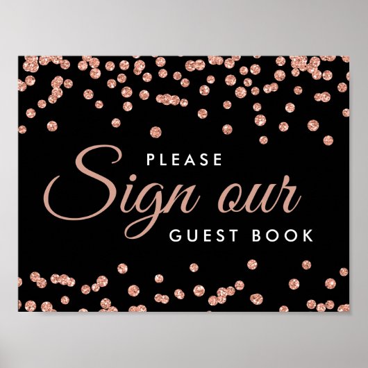 Sign Guestbook Roos Gold Glitter Confetti Black Poster (Voorkant)