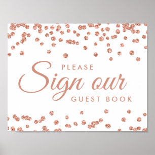 Sign Guestbook Roos Gold Glitter Confetti White Poster