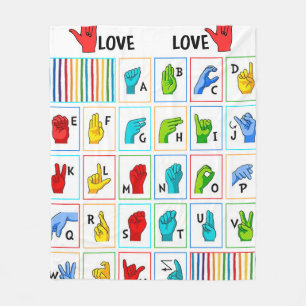Sign Language Alphabet Colors ASL Mam Love Fleece Deken