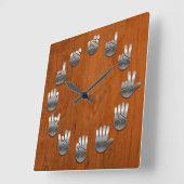 Sign Language — Woodgrain Vierkante Klok (Hoek)