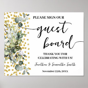 Sign Our Guest Board Wedding Eucalyptus Gold Poster