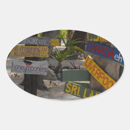 Sign Post Rum Point Grand Cayman Ovale Sticker (Voorkant)