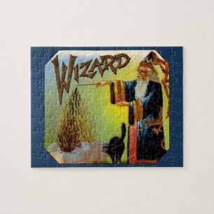 signaallabel, magische wizard met zwart katje legpuzzel