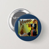  signaallabel, magische wizard met zwart katje ronde button 5,7 cm (Voorkant /achterkant)