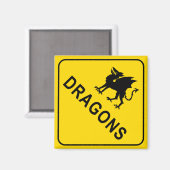 Signal d'avertissement de dragons Magnet Carré (Recto/Verso)