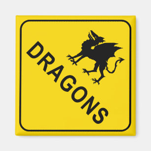 Signal d'avertissement de dragons Magnet Carré