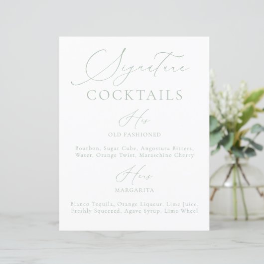 Signature Boire Sage Vert & Blanc Mariage Menu (Debout devant)