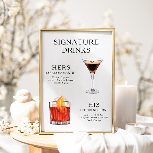 Signature Boissons Mariage Cocktail Menu Poster
