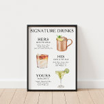 Signature Boissons Mariage Cocktail Menu Poster<br><div class="desc">Customisez ce menu de cocktails mariages et il sera sûr d'impressionner!</div>