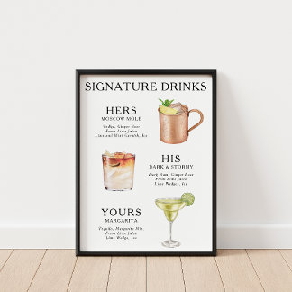 Signature Boissons Mariage Cocktail Menu Poster