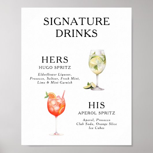 Signature Boissons Mariage Cocktail Menu Poster (Devant)
