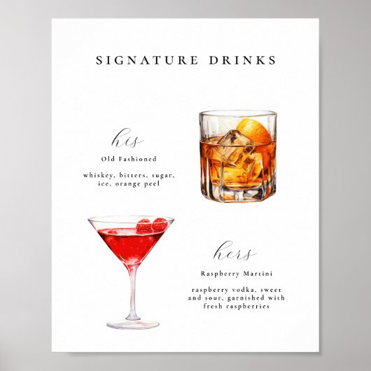 Signature Boissons Mariage Cocktails Poster (Devant)