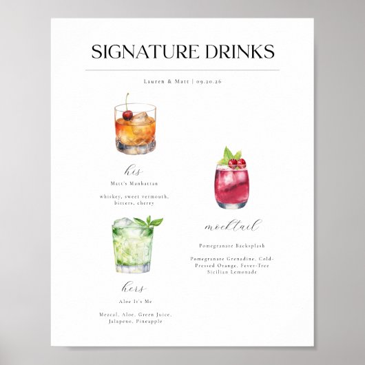 Signature Boissons Mariage Cocktails Poster (Devant)
