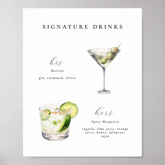 Signature Boissons Mariage Cocktails Poster (Devant)