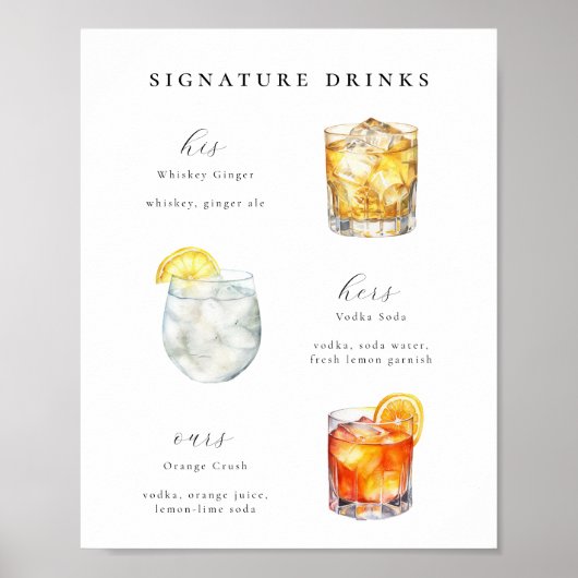 Signature Boissons Mariage Cocktails Poster (Devant)