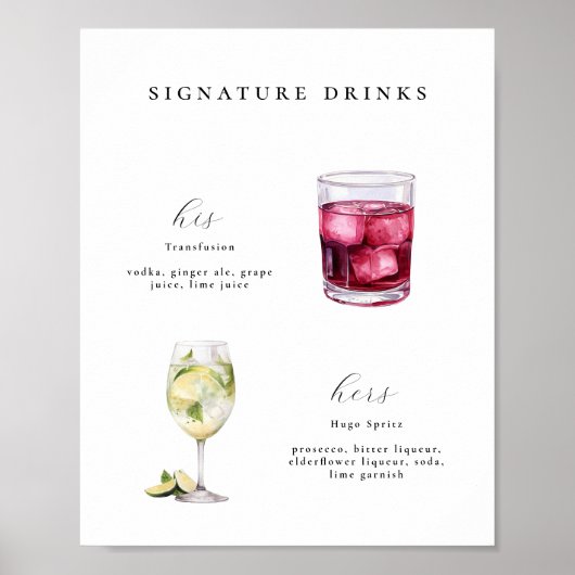 Signature Boissons Mariage Cocktails Poster (Devant)