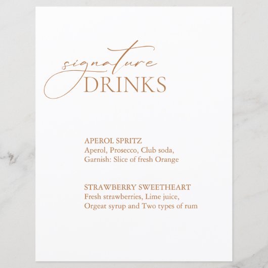 Signature Calligraphie Boissons Mariage Bar Menu S (Devant)