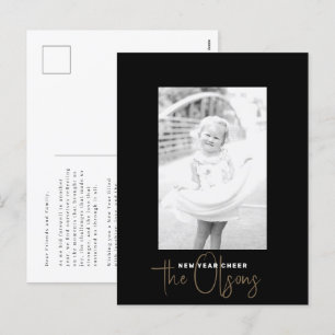 Signature Cheer Chic Noir Nouvel An Photo Carte po