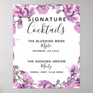 Signature Cocktail bar sign paars bruiloft Poster