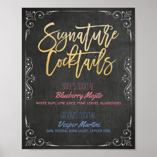 Signature Cocktail Drink Menu Wedding Decor Sign Poster (Voorkant)