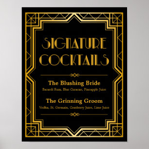Signature Cocktail Wedding Sign   Gatsby Art Deco Poster