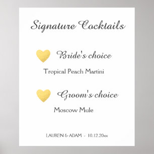 Signature Cocktails bruiloft sign, faux gold harar Poster