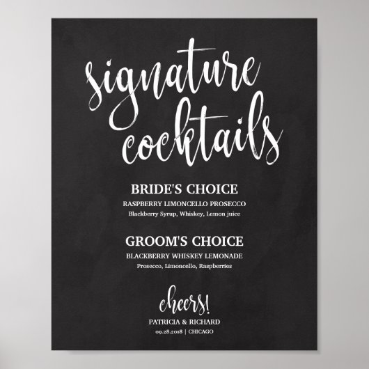 Signature Cocktails Chalkboard Weddenschap Poster (Voorkant)
