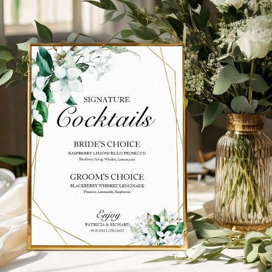 Signature Cocktails Floral Geometry Greenery Poster