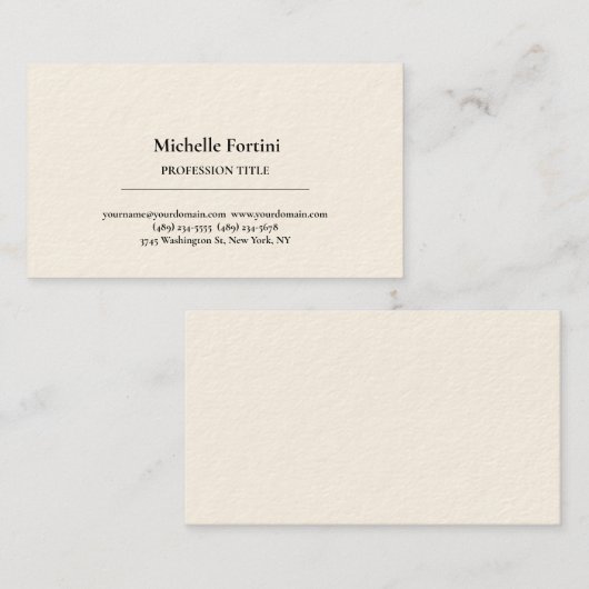 Signature Cream Elegant Plain Simple Minimalist Visitekaartje (Voorkant / Achterkant)