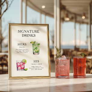 Signature Drankjes Huwelijks Cocktail Menu Poster