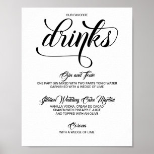 Signature Drink Cocktails Wedding Sign - Black Poster