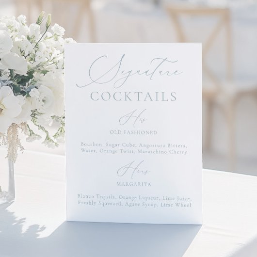 Signature Drink Dusty Blue & White Wedding Menu