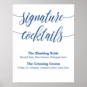 Signature Drink Wedding Sign Navy Blue Calligraphy Poster