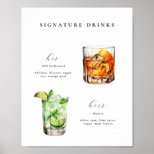 Signature Drinken Bruiloft Cocktails Poster (Voorkant)