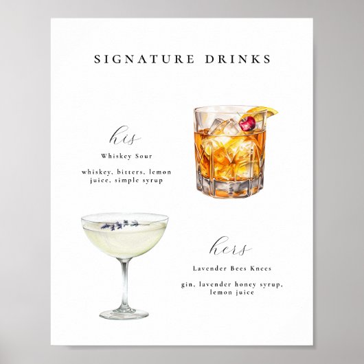 Signature Drinken Bruiloft Cocktails Poster (Voorkant)