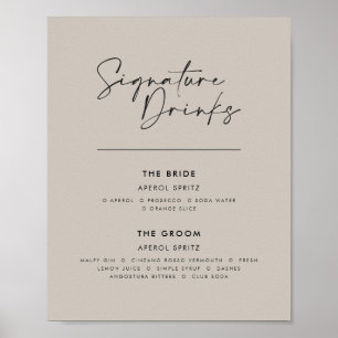 Signature drinken bruiloft modern minimaal grijs poster