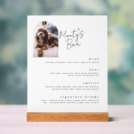 Signature Drinken Pet Bar Menu Acryl bord (Neutraal)