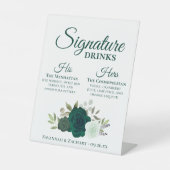 Signature Drinken Smaragd Groene Rozen Bruiloft Reclamebord Met Voetstuk (Voorkant)