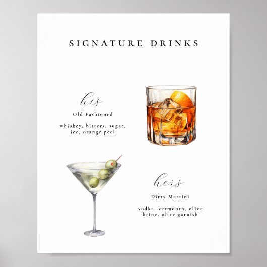 Signature Drinken Wedding Cocktail Poster (Voorkant)