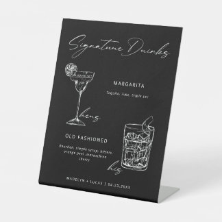 Signature Drinks Minimalist Black & White Reclamebord Met Voetstuk