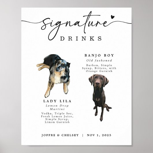 Signature Drinks Pet Wedding Bar Sign Poster (Voorkant)