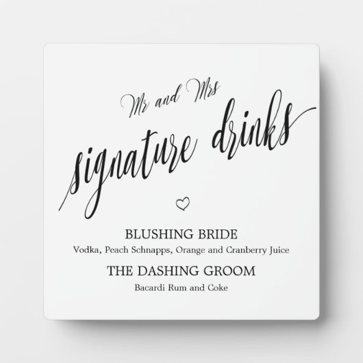 Signature drinks sign Tabletop Plaque with Easel (Devant)