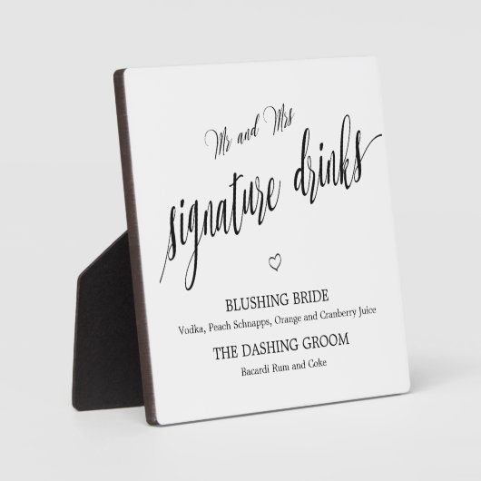 Signature drinks sign Tabletop Plaque with Easel (Recto)