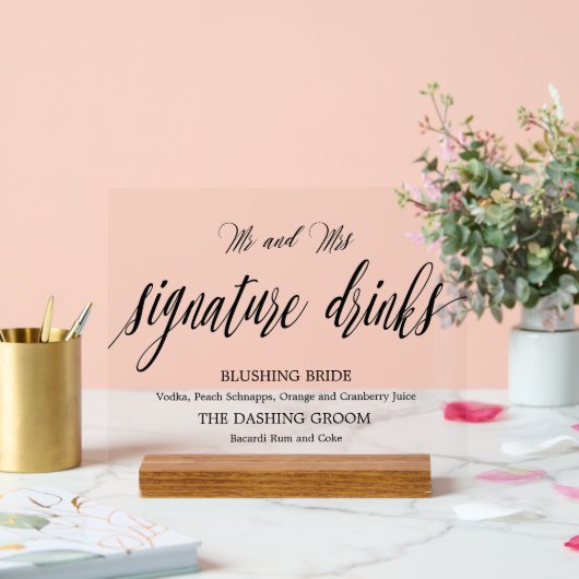 Signature drinks Wedding Acrylic sign  (Mariage)