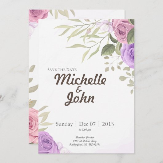 Signature Faire-part de mariage Fleur pourpre (Devant / Derrière)