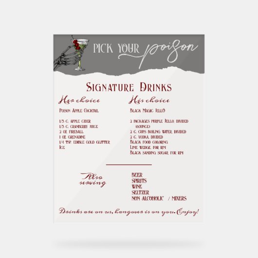 Signature gothique Mariage Boissons Bar Signal (Recto)