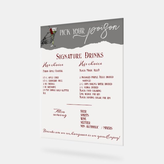 Signature gothique Mariage Boissons Bar Signal (Angle)